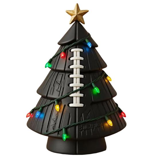 Вдохновленная спортивным мячом рождественская фигурка елки, изготовленная вручную из искусственной кожи, настольное украшение в форме дерева с золотой звездой на верхушке для праздничного домашнего декора