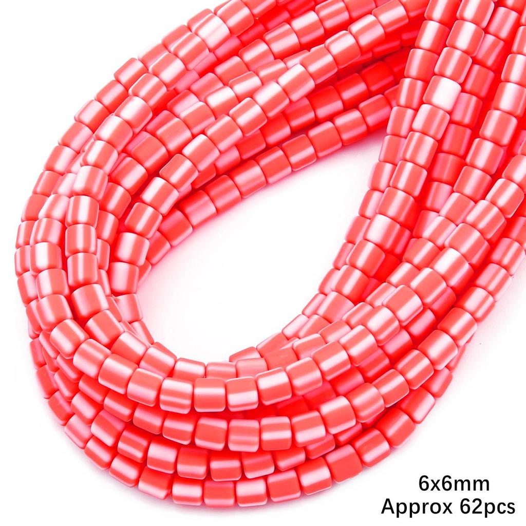 60pcs/Bag 6x6mm Flat Round Cylinder Polymer Resin Clay Beads Loose Spacer Handmade Beads For DIY Jewelry Making Bracelets Necklaces Crafts 38cm/15