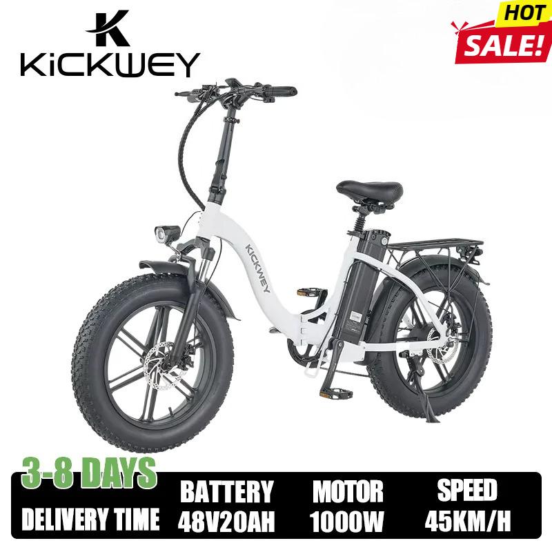 Foldable E-bike KICKWEY L20 1000W Motor 48V20AH Lithium Battery Adult Electric Bicycle 20 Inch Tire All Terrain Electric Bike