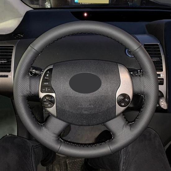 Black Leather Hand Sewing Steering Wheel Cover For Toyota Prius 20 XW20 2004-09