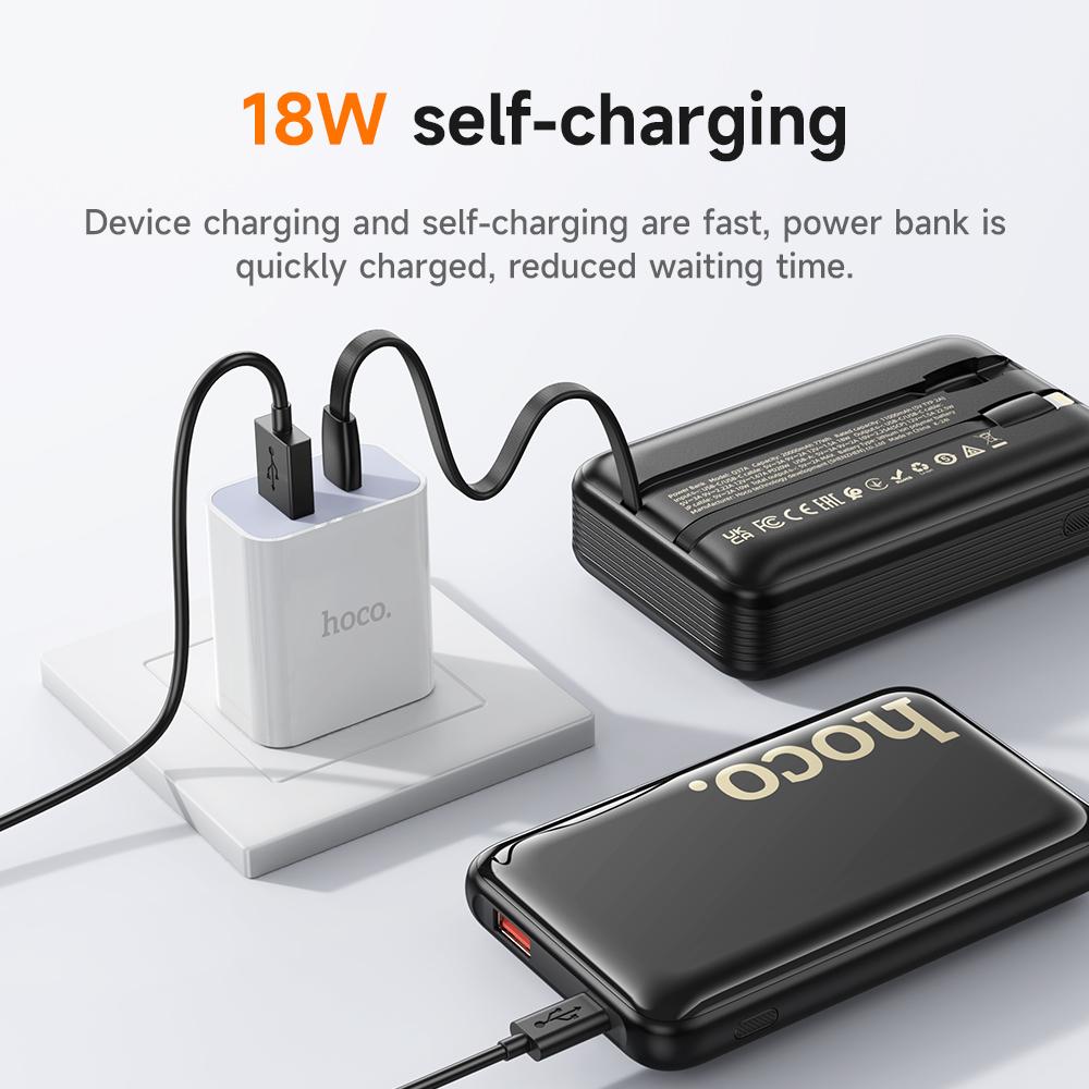 Hoco . Q37 10000 мАч 22.5 Вт Повербанк со встроенными кабелями USB-C/Lightning, быстрая зарядка PD20W, цифровой дисплей