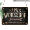 2D Flat, 1pc Vintage Metal Sign "Papa's Workshop" Garage Wall Decor with Humorous Quote - 12x8 Inch Rustic Aluminium Sign, Pre-Drilled for Easy