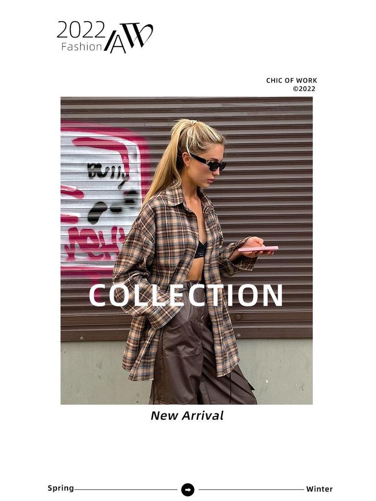 Европейская ретро клетчатая длинная женская рубашка 2024 года