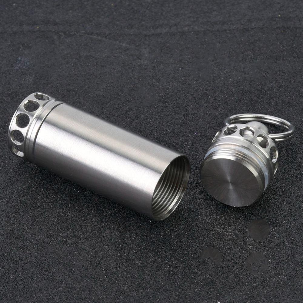 Mini Waterproof Pill Container Stainless Steel Pill Holder Keychain Container  Outdoor Camping