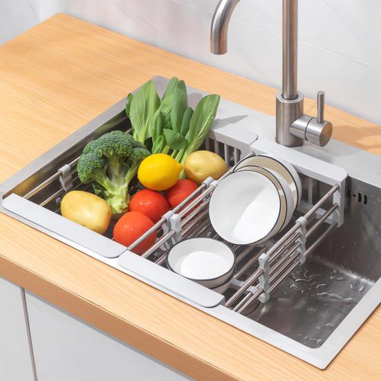 Drain Rack Adjustable Retractable Dish Drying Basket Space Saving Kitchen Sink Organizer