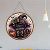 Cute black cat witch pumpkin print round wooden hanging plaque rustic farmhouse wall decor halloween home holiday party decorations