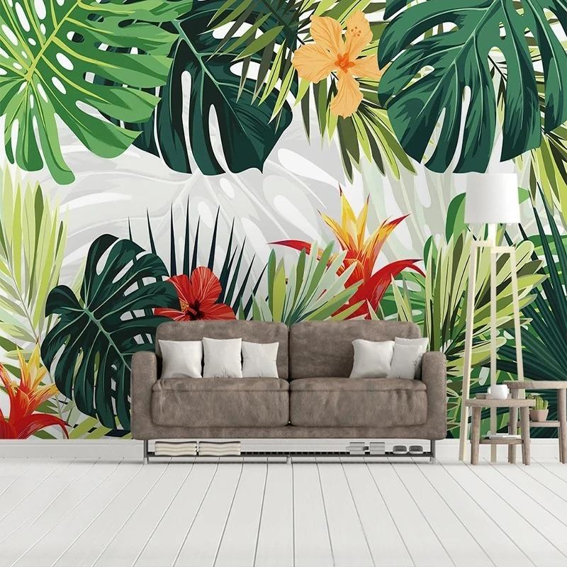 3D ручная роспись фреска тропические листья растений фреска гостиная телевизор диван спальня домашний декор обои