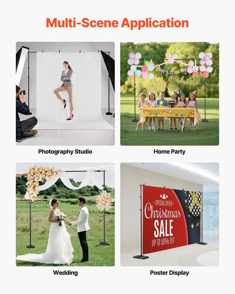 Backdrop Stand Background Stand Kit 8.5 x 10 ft for Party & Photo Studio