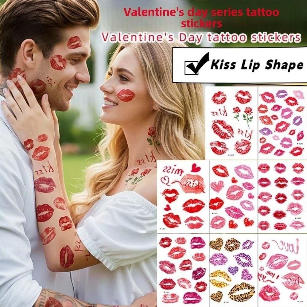 Leopard Print Valentine Day Kiss Lip Stickers Waterproof Makeup Stickers Men Women