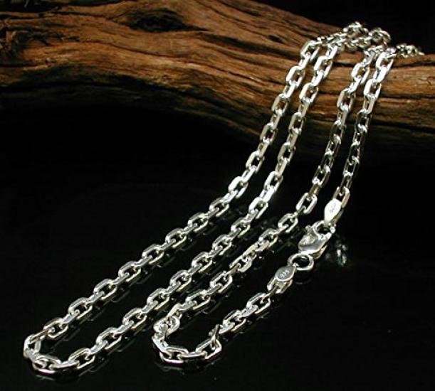 Товары 925 Серебряная цепочка Цепь Azuki 55 см Серебряное ожерелье Серебряная цепочка Якорная цепь Только 4 стороны Ожерелье Azuki Azuki Azuki Простой Крутой