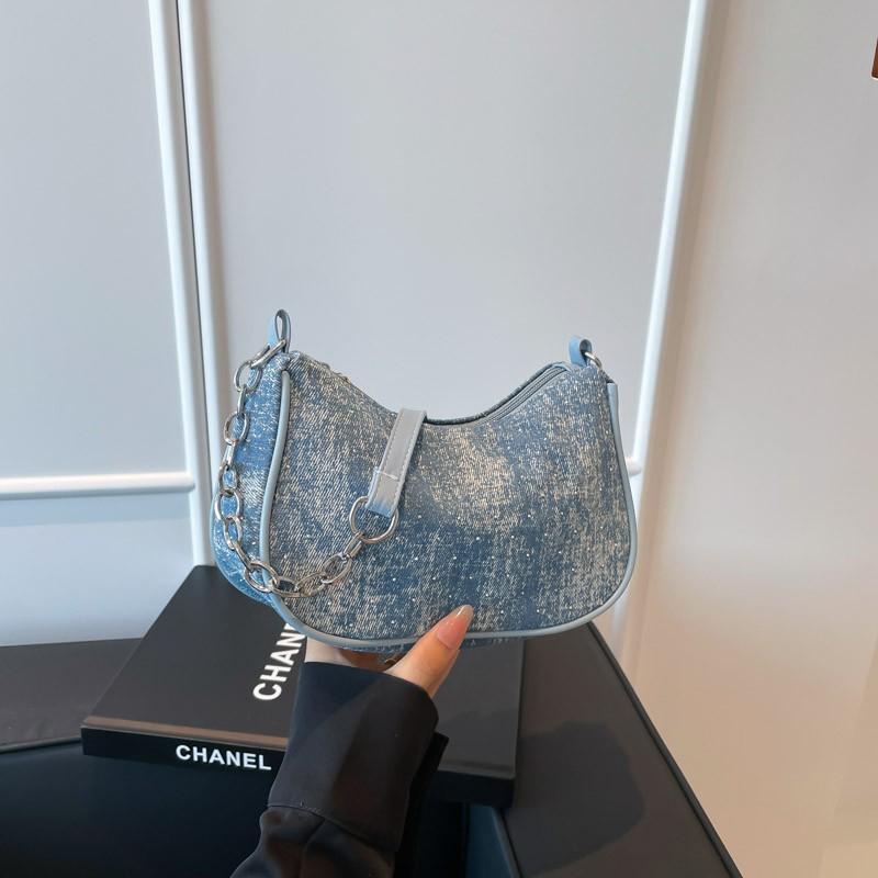 Женская сумка через плечо Модная джинсовая сумка через плечо, Простая однотонная сумка, Женская цепочка, Ручная под мышкой, Женская сумка