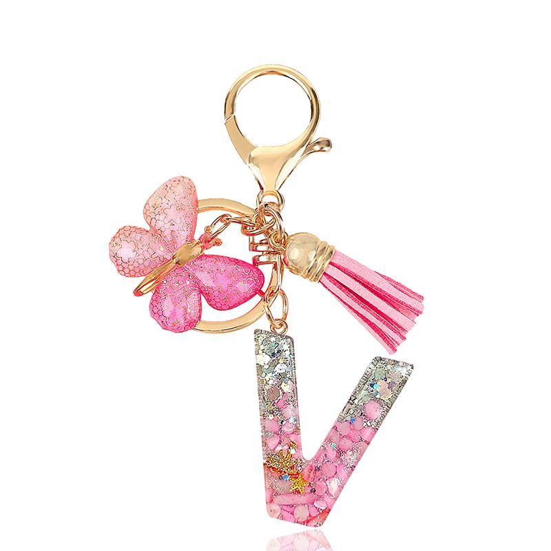 AZ Dreamy Sequin Letters Брелок для женщин Подвеска-бабочка с кисточками Инициал Брелок для кошелька Подвеска для сумок Амулеты Автомобильный брелок