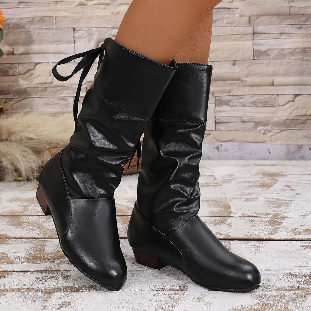 Women Fashion Elegant Comfortable Middle Calf Boots Women Designer Outdoor Back Lace Up Low Heels Winter Boots Shoes for Women