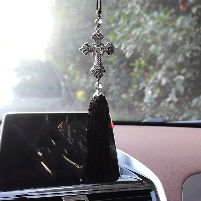 Cross Car Pendants For Auto Decor Jesus Christian Gifts Religious Car Rearview Mirror Hanging Ornaments Car Accessories For Man