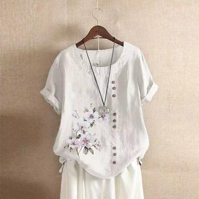 Женская удобная повседневная футболка из хлопка и льна с 8 рисунками животных, круглым вырезом и короткими рукавами