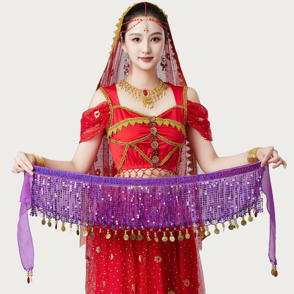 Women's High Waisted Sexy Sequined Half Skirt Waist Accessories Sequined Belly Dance Waist Scarf