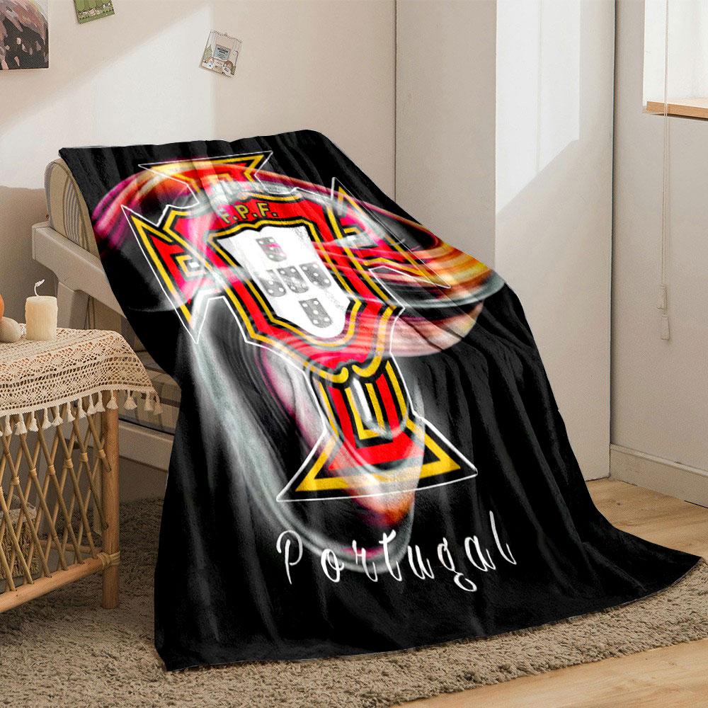A stylized Portuguese football emblem with dynamic swirls and bold colors. for all seasons blanket lunch break throw gift