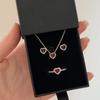 Foxi Hot Sell Bling Iced Out Cubic Zirconia Red Heart Earring Hypoallergenic 925 Silver Heart Jewelry Set Ring Necklace Sets
