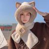 Hat and Scarf Integrated Women's Winter Versatile Cute Plush Hat Warm Plush Thickened Antifreeze and Windproof Hooded Scarf