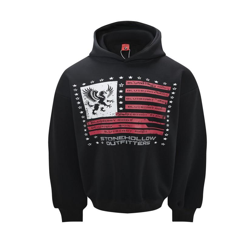 Mens Oversized Hoodie With Star Stripe Print Vintage American Streetwear Sweatshirt Fall Casual Long Sleeve