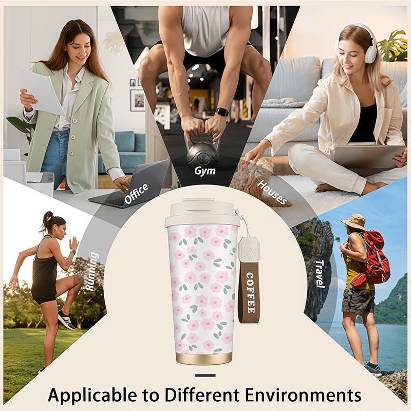 Coffee Mug 532ml Watercolor Leaf Flower Element Lanyard Insulated Cup Leakproof Hand Cup Lightweight Cup Car Cup Leakproof Coffee Cup