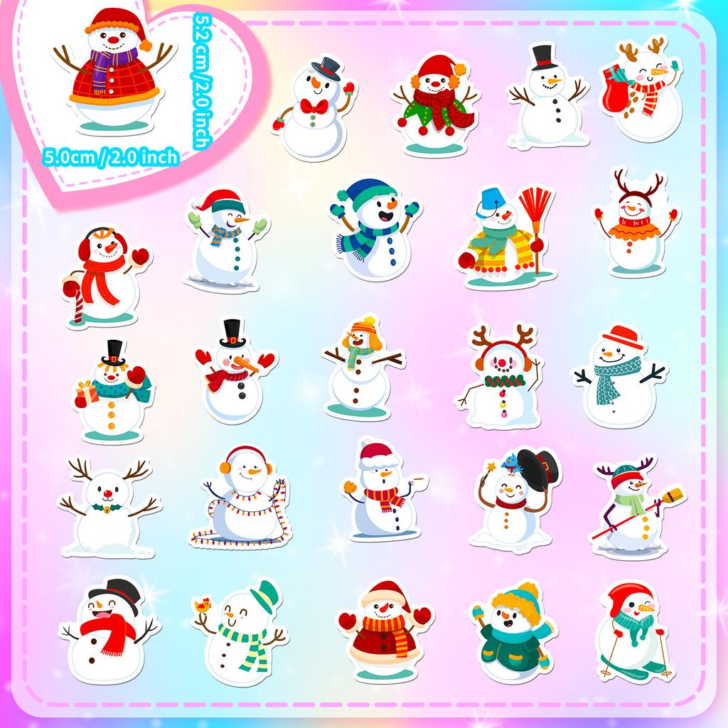 50 Snowman Stickers Cartoon Merry Christmas Holiday Decoration Scene Arrangement Stickers