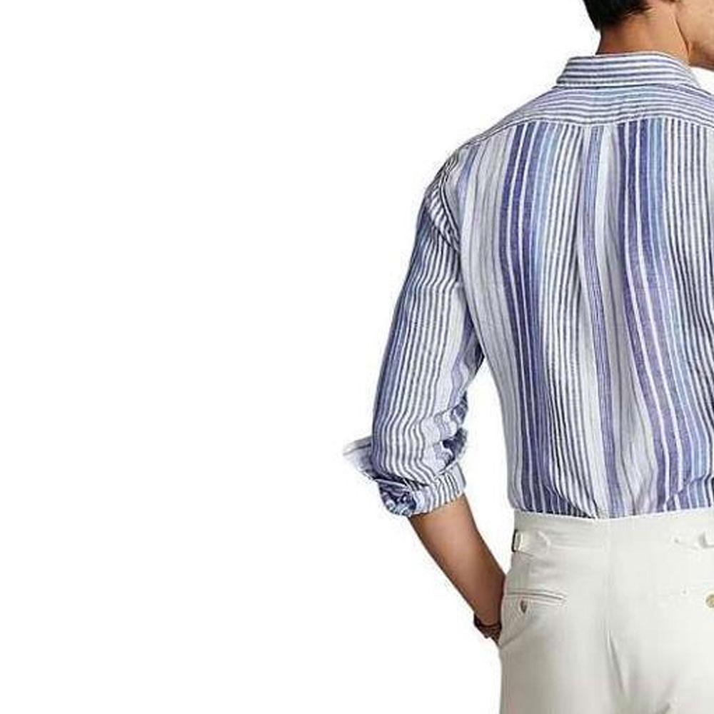 Polo Ralph Lauren Полосатый принт с острым воротником и длинным рукавом Рубашки мужские Синий 710931799-001