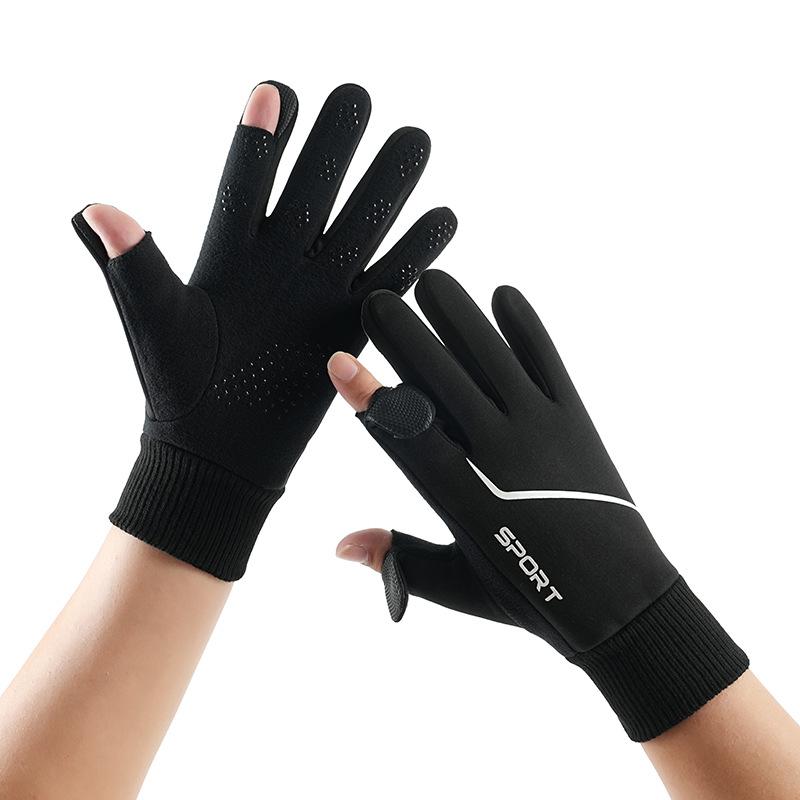 Бархатные водонепроницаемые перчатки с откидным верхом на весь палец для вождения на открытом воздухе, для доставки еды, для фитнеса и спорта, противоскользящие, износостойкие, ветрозащитные, для езды