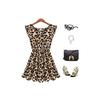 2021 New Women's Sexy Leopard Print Dress Casual Short Sleeve Round Neck Pleated Princess Dress Women