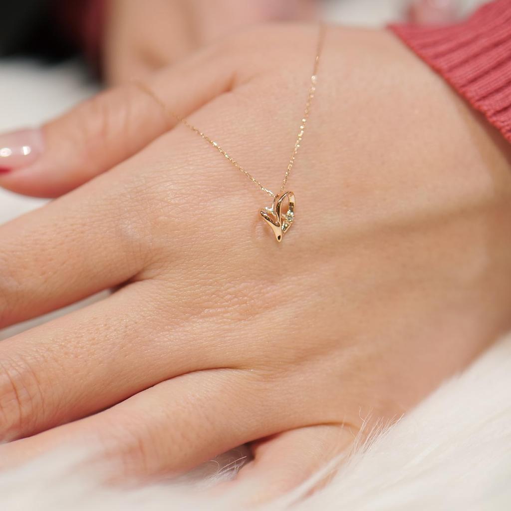 Ожерелье для женщин с розовым открытым сердцем [Suehiro], бриллиант, золото,