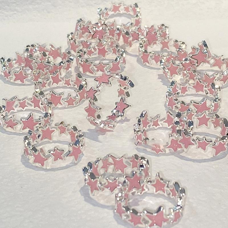 Pentagram-Finger Ring Adjustable Pink White-Star-Open Ring Cute Sweet Cool Jewelry Fashion Star Ring Valentines Day Gift