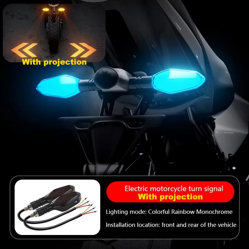 2Pcs Motorcycle Turn Signals LED Projector Turn Signal Lights with Arrow Projection Waterproof 27 ModesBlinkers Warn Light