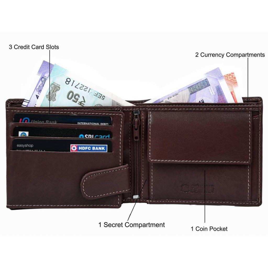 Мужской повседневный кошелек из натуральной кожи с RFID-меткой (6 слотов для карт) и ручка