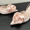 2024 Элегантные туфли-лодочки на среднем каблуке с однотонным острым носком и цветочным декором, женские туфли на высоком каблуке с открытой пяткой, женские босоножки