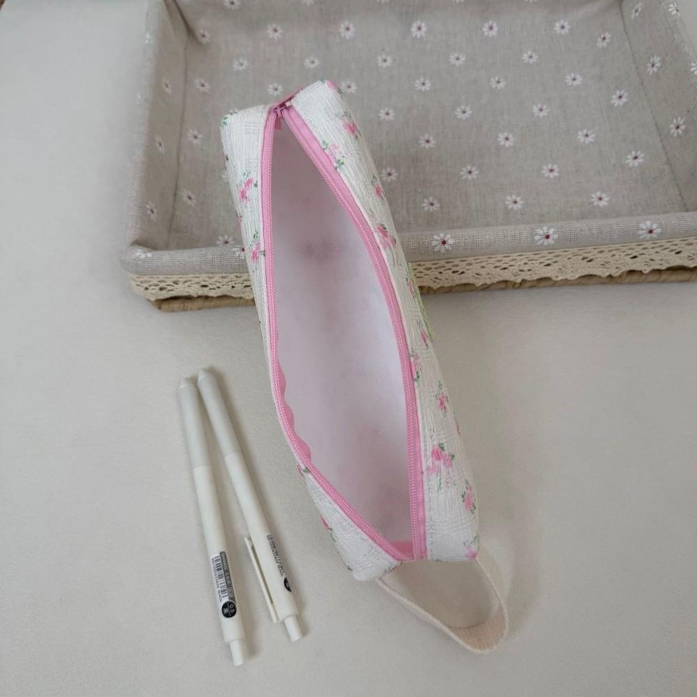 Portable Floral Pencil Case with Handle Pencil Holder School Student Supplies