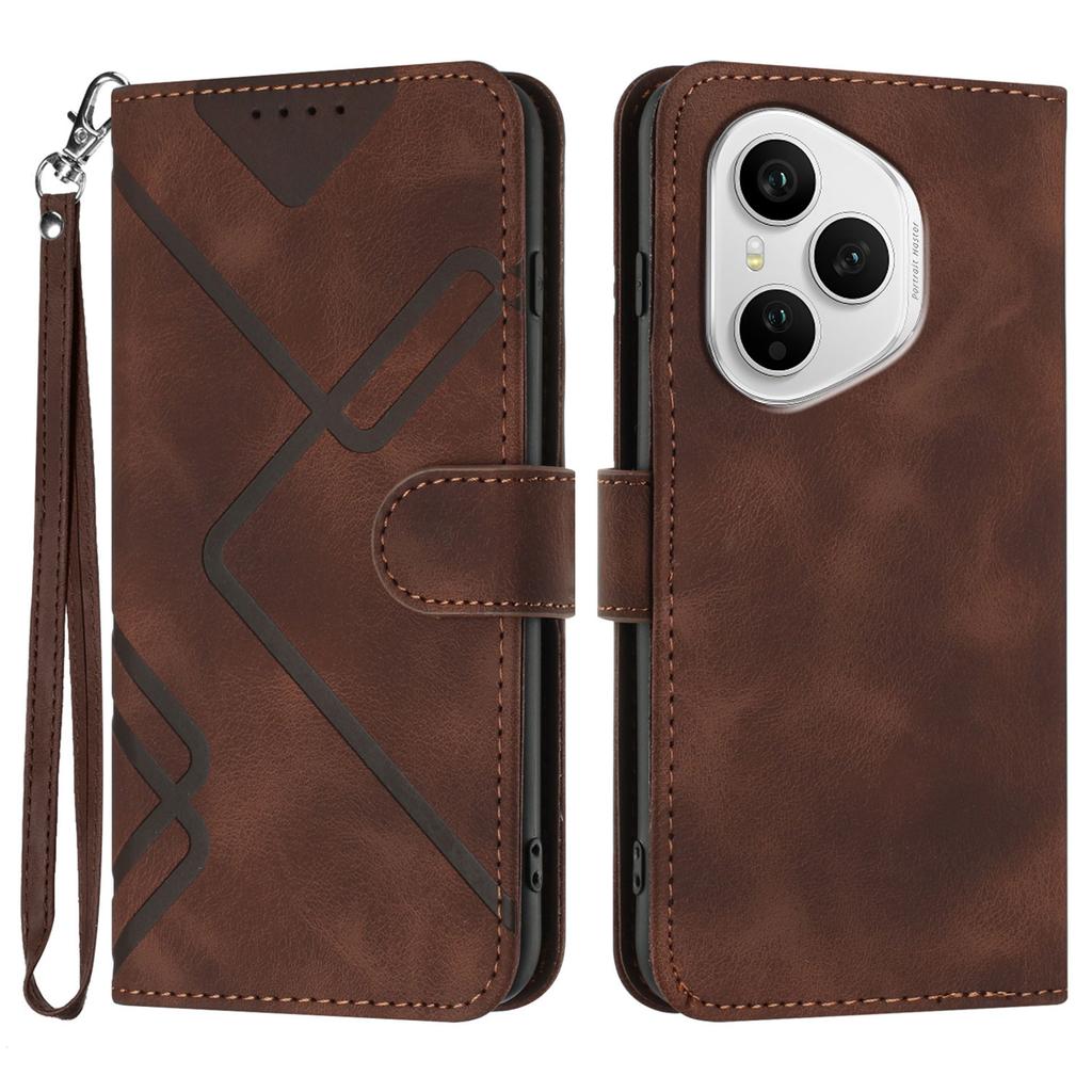 For Honor 400 Pro 5G (Глобальный) Чехол-кошелек Line Imprinted PU Leather Phone Cover с ремешком