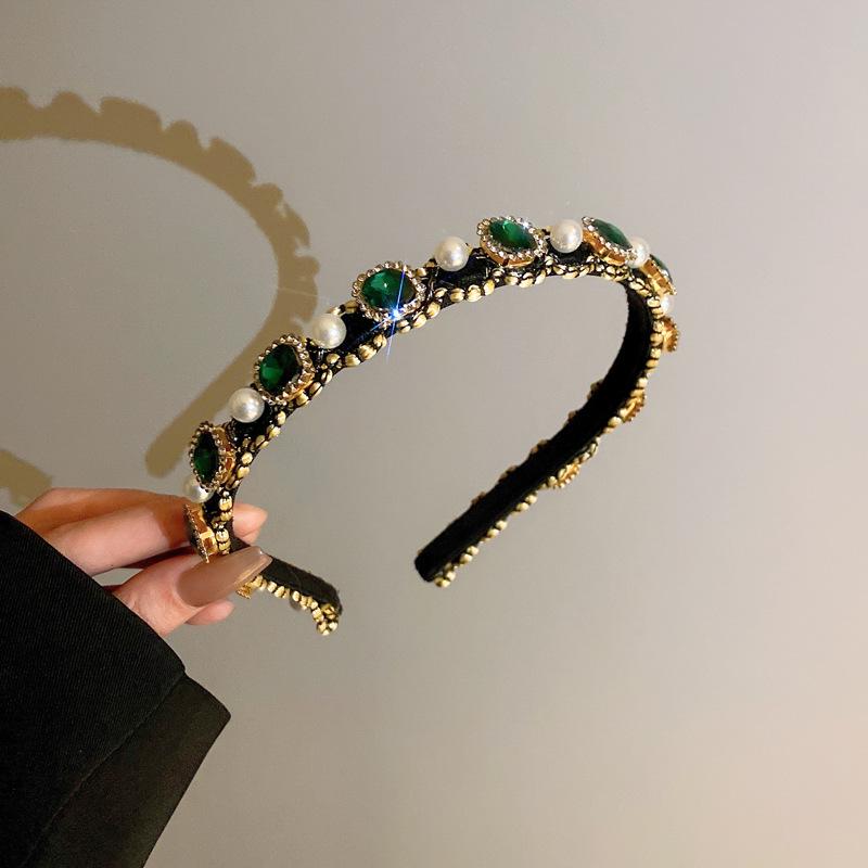 Корейская нескользящая повязка на голову со стразами и жемчугом: Модный, Универсальный Аксессуар для Волос для Женщин