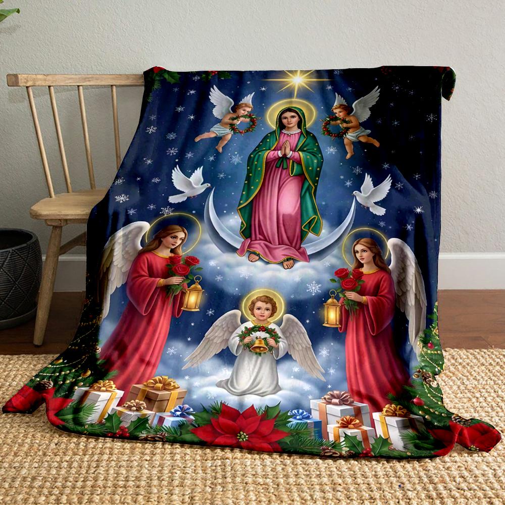 Virgin Mary Christmas Scene BlanketFlannel blanket for bedroom, living room, sofa, and nap