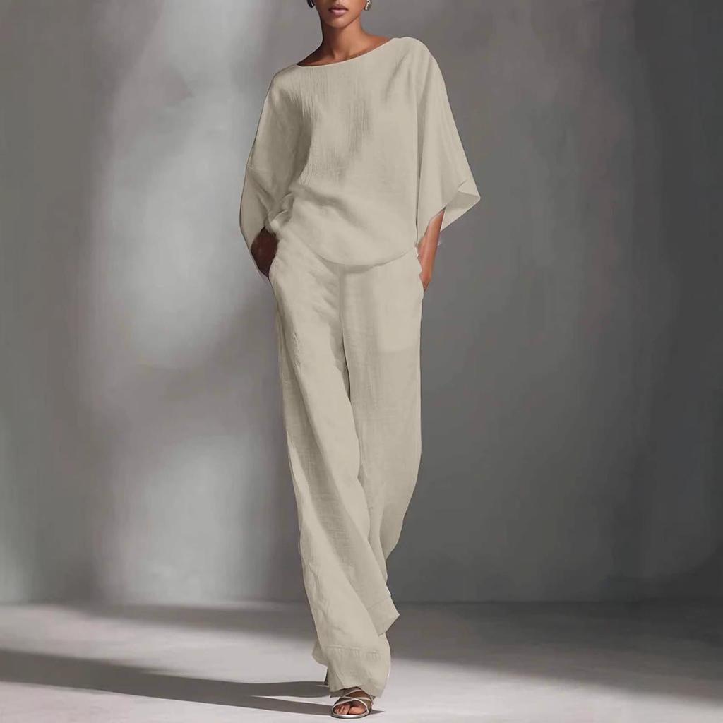 2026 Spring/Summer Women's Beach Vacation Cotton and Linen Top & Pants Set