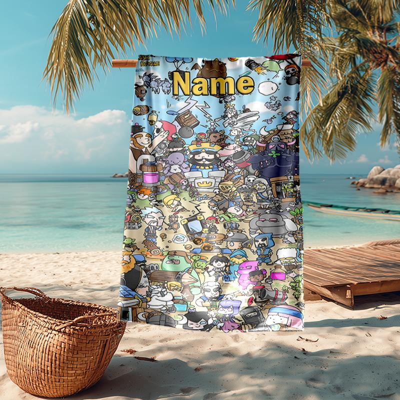 Custom Name Ultra-Soft Beach Towel with Clash Royale Theme,Ideal for Pool - Camping, Diving - Perfect Travel Essential, Vibrant Beach Towel.