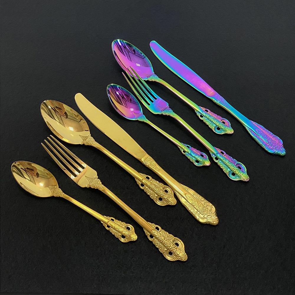 24Piece Dinnerware Set Golden Cutlery 18/10 Stainless Steel Tableware For Kitchen Dinenr Knife Fork Gold Spoon Flatware Set