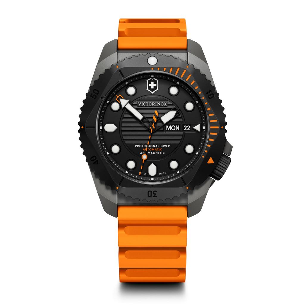 VICTORINOX DIVE PRO Автоматические часы с титановым корпусом черного цвета, оранжевым резиновым ремешком, водонепроницаемые, аналоговые, идеально подходят для активного отдыха, подарок для мужчин, черный 241996
