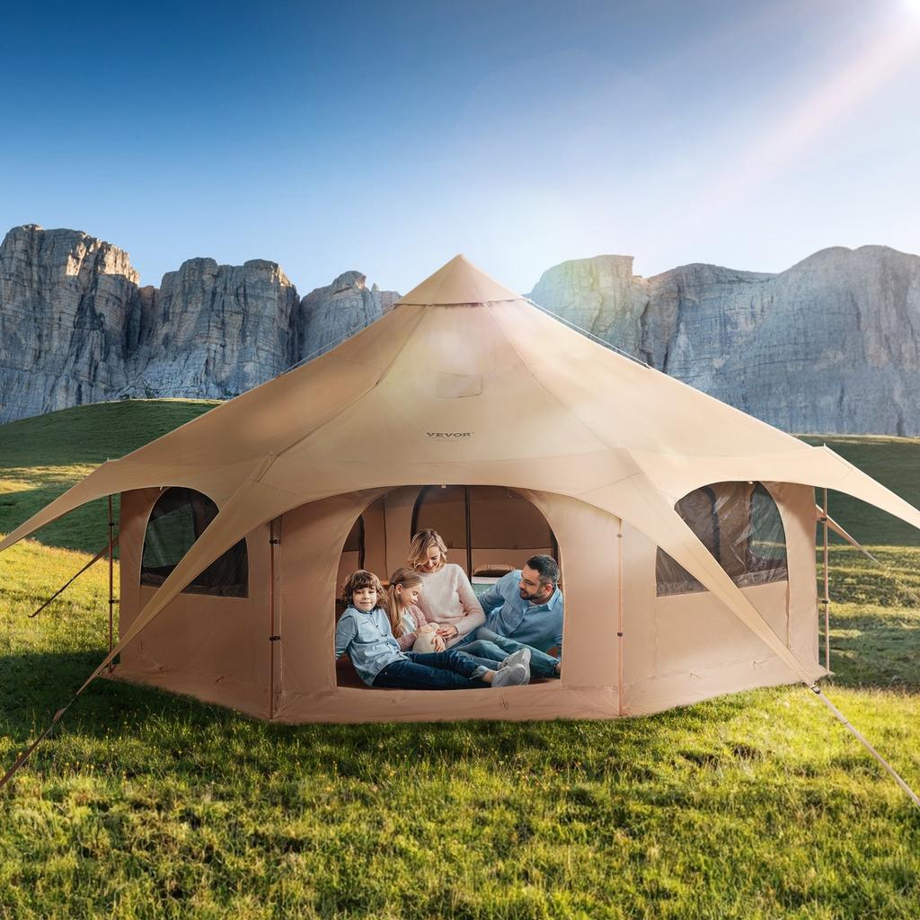 Canvas Tent, 4 Seasons 5 m/16.4 ft Bell Tent, Canvas Tent for Camping with Stove Jack, Breathable Yurt Tent for up to 8 People, Family Camping Outdoor