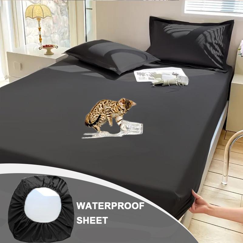 Водонепроницаемый комплект простыней(1*Простыня на резинке+2*Наволочка),Однотонная мягкая простыня Водонепроницаемый и пыленепроницаемый наматрасник