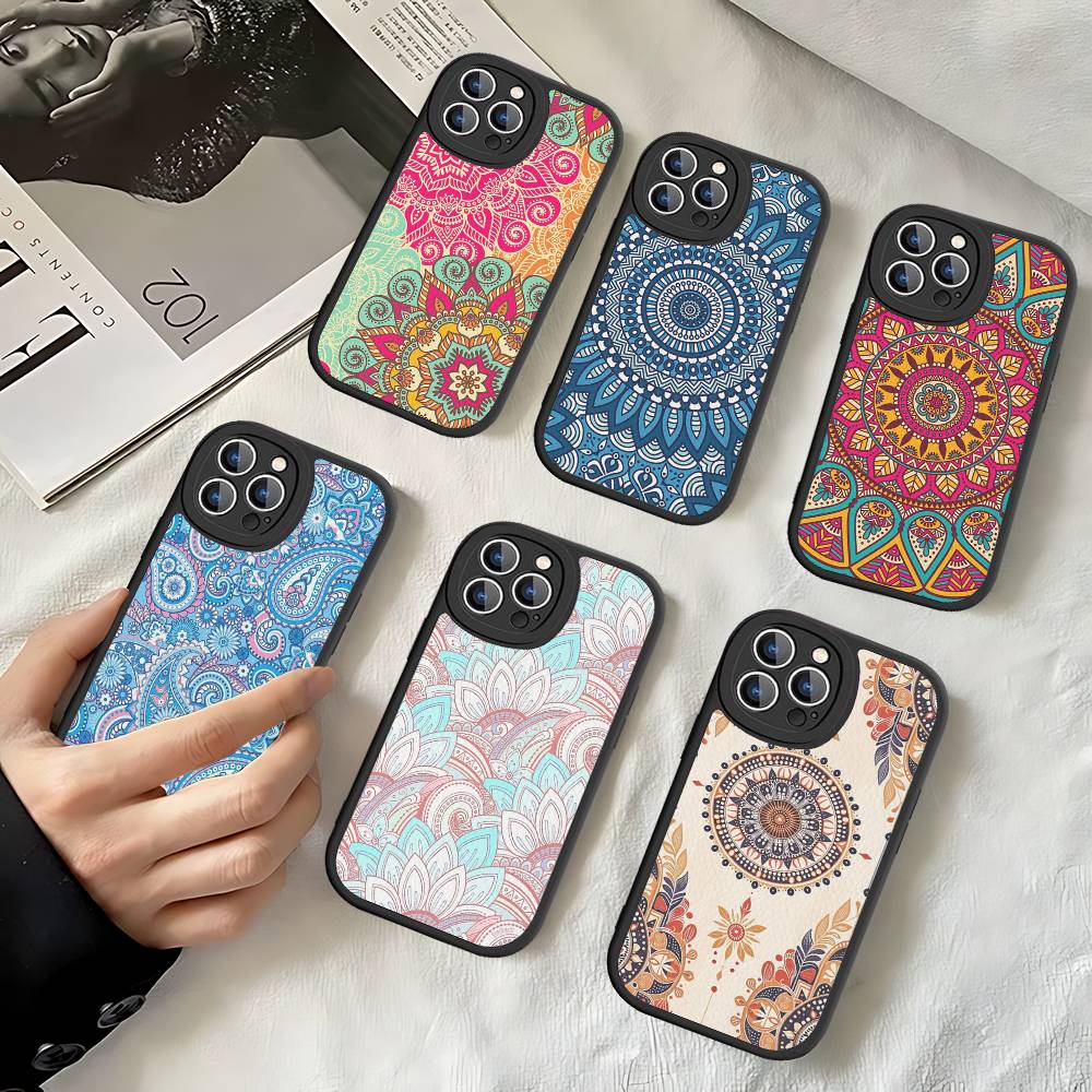 Чехол для телефона с рисунком мандалы для iPhone 16 15 14 13 12 11 Pro Max Plus Кожаный противоударный чехол