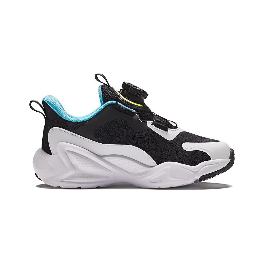 Anta Kids Fabric Round Head Knob Shock Absorbing Wear Resistant Low Top Casual Shoes Kids Sneaker Black White Green 312419988-2