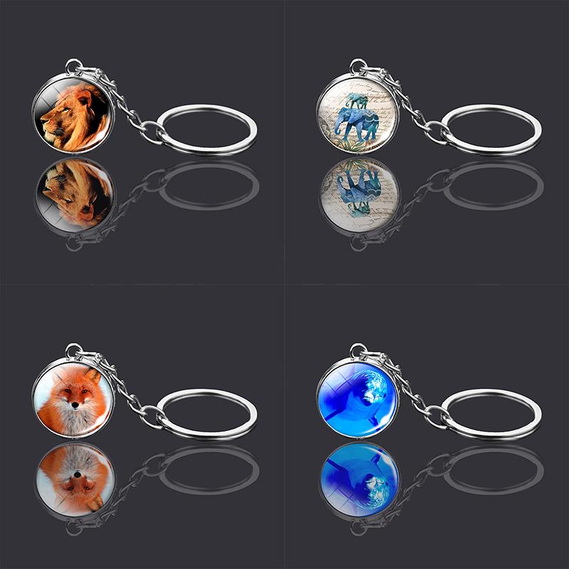 Брелок с изображением животных Тигр Волк Двухсторонний стеклянный шар Брелок для ключей Брелок для ключей