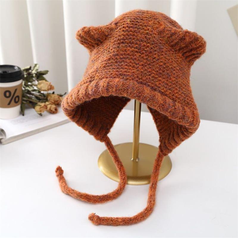 Cute cat ears knitted warm hat ladies ear protector wool hat winter versatile Internet celebrity hat tide
