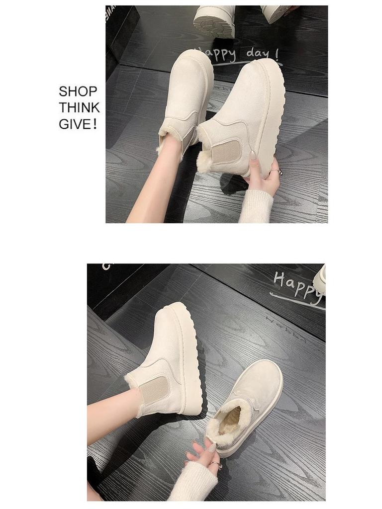 Трендовые утепленные ботинки на толстой подошве с эластичной лентой и нескользящей подошвой