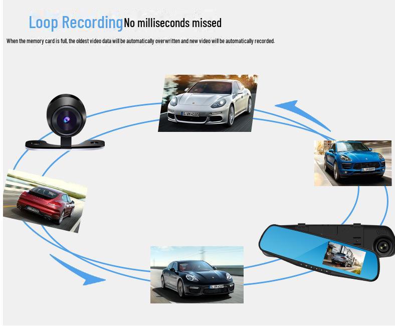 3,5-дюймовый двухобъективный зеркальный видеорегистратор заднего вида с функцией циклической записи